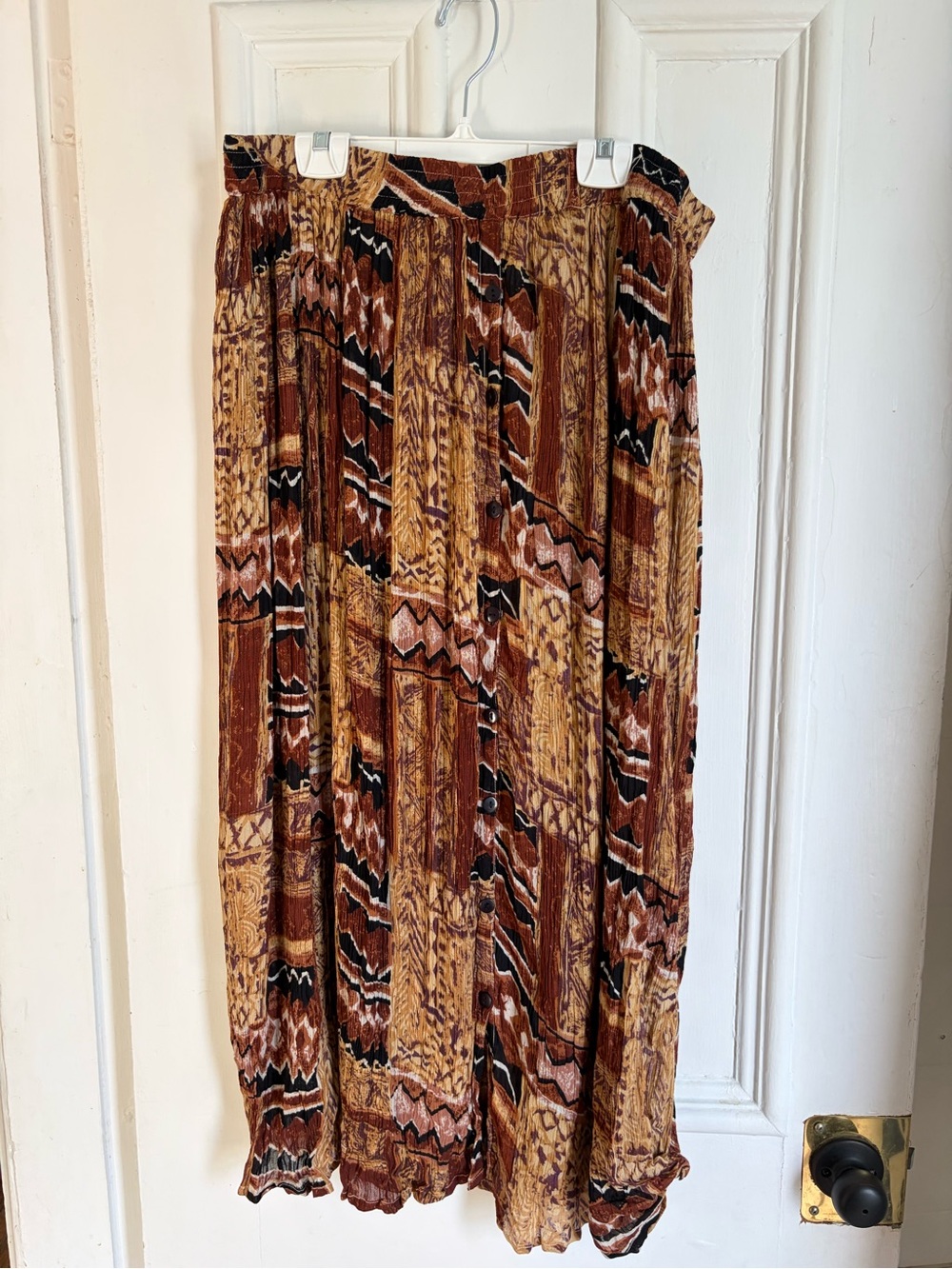 Vintage Plus Size Rayon Boho Printed Maxi Skirt in Brown & Tan